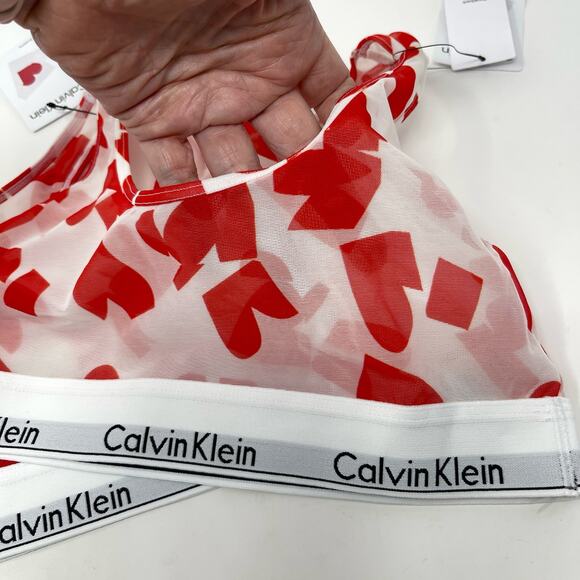 Calvin Klein NWT Modern Cotton Unlined Valentine's Day Bralette 2 Pk S Red White - Picture 3 of 8